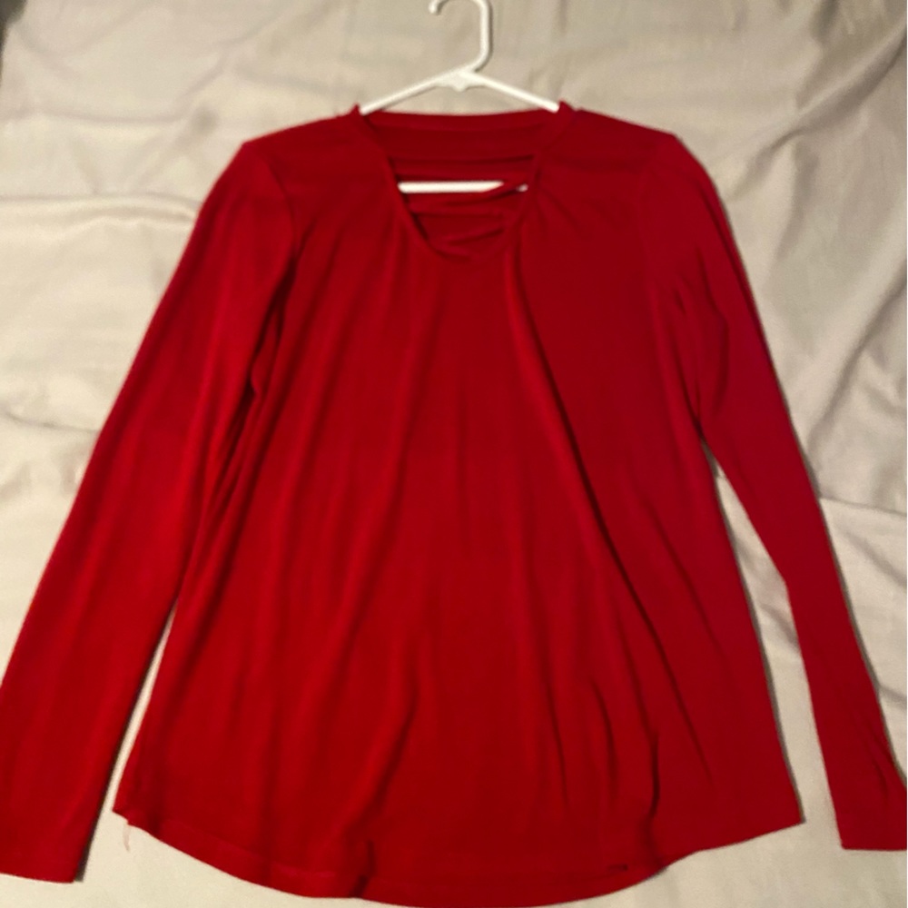 Red top with criss cross chest design